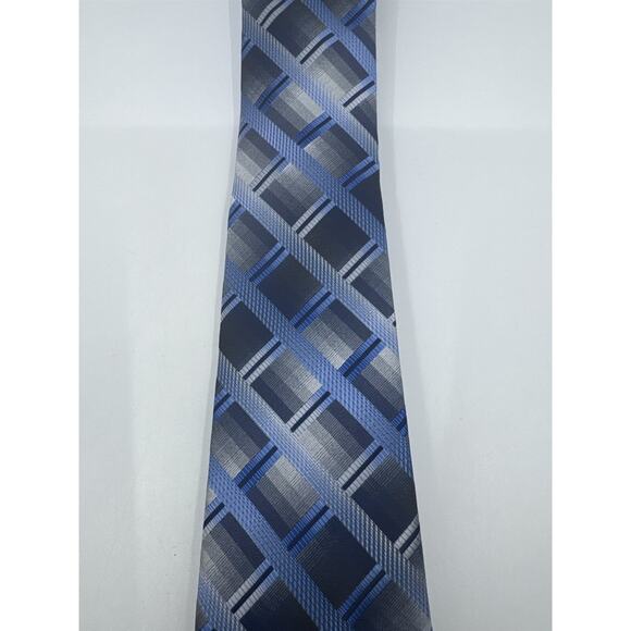 Zenio Blue, Grey and Silver Plaid Men's Neck Tie - Picture 3 of 14